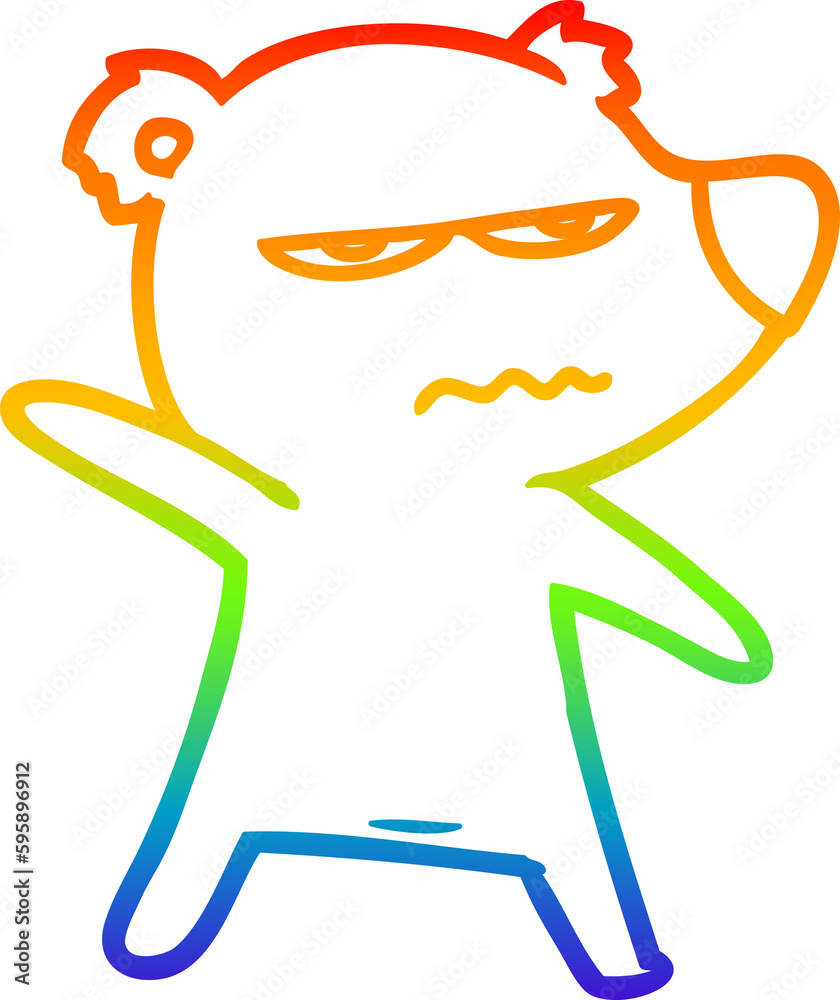 rainbow gradient line drawing of a angry bear polar cartoon pointing rainbow gradient line drawing of a angry bear polar cartoon pointing