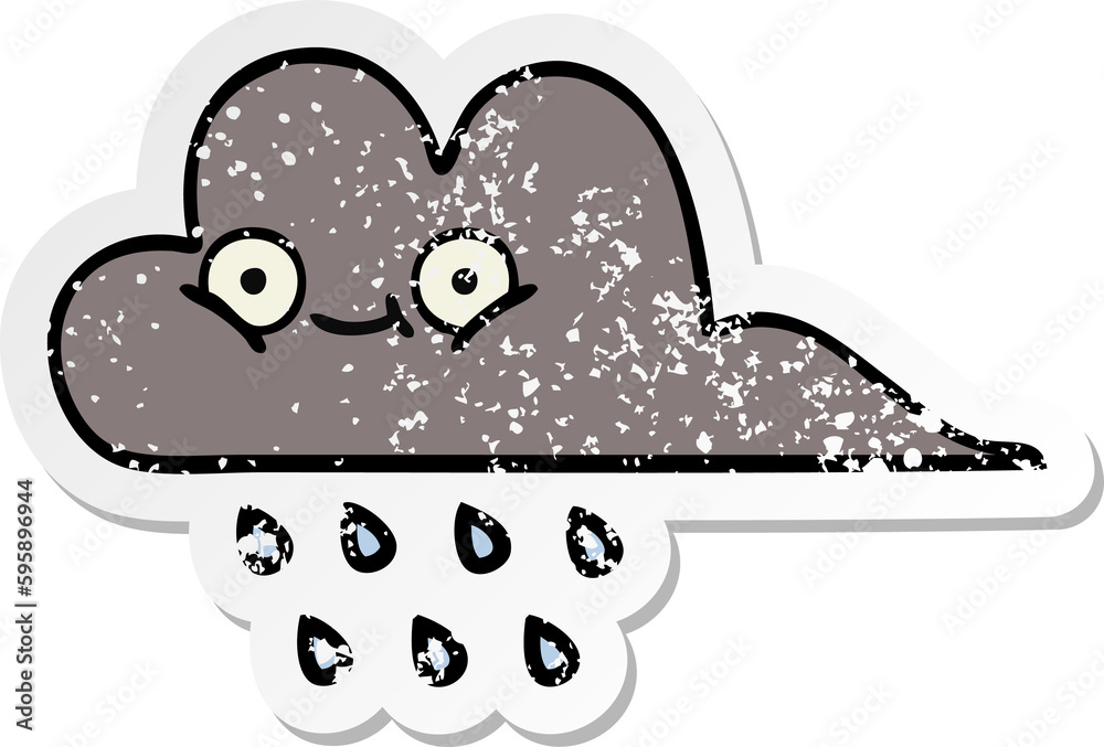 distressed sticker of a cute cartoon storm rain cloud distressed sticker of a cute cartoon storm rain cloud