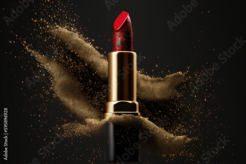 Red luxury lipstick. Illustration AI Generative.
