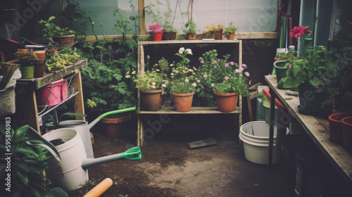 Gardening background. Illustration AI Generative.
