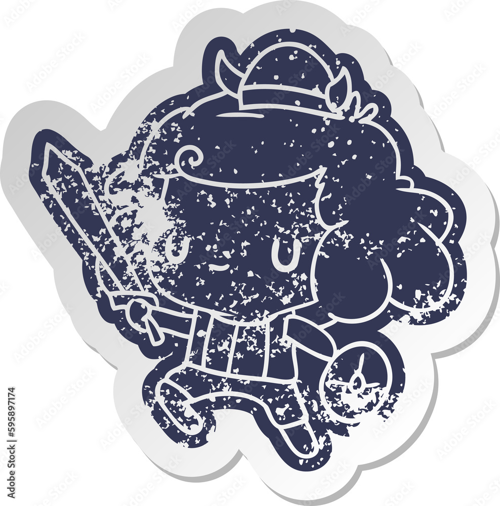 Obraz premium distressed old cartoon sticker kawaii cute viking child