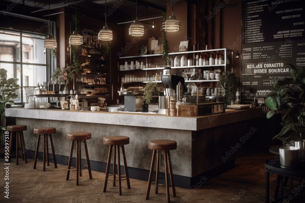 3D café-bar restaurant visual. Generative AI