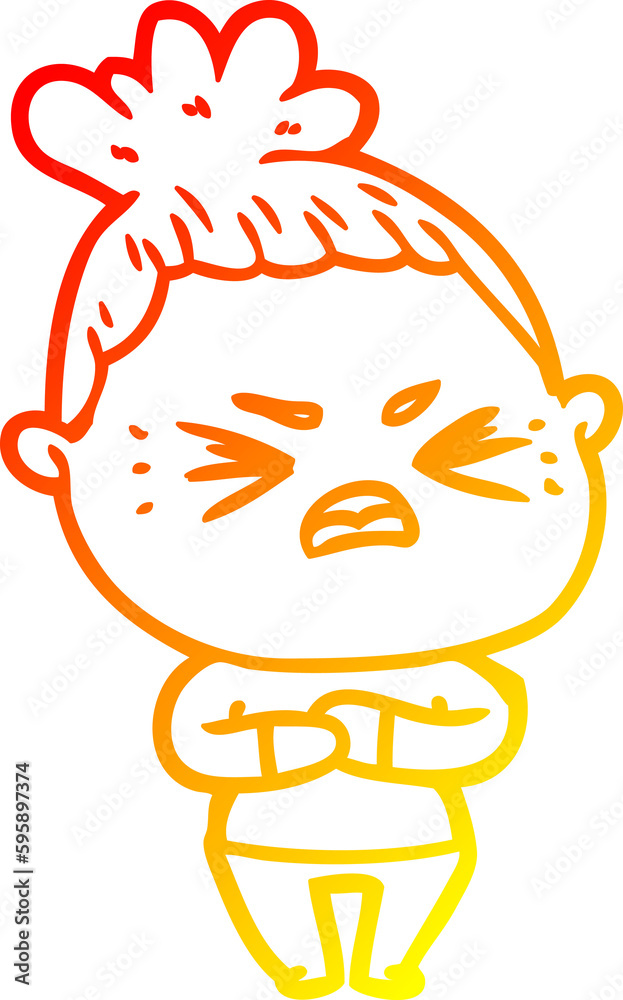 warm gradient line drawing of a cartoon angry woman warm gradient line drawing of a cartoon angry woman