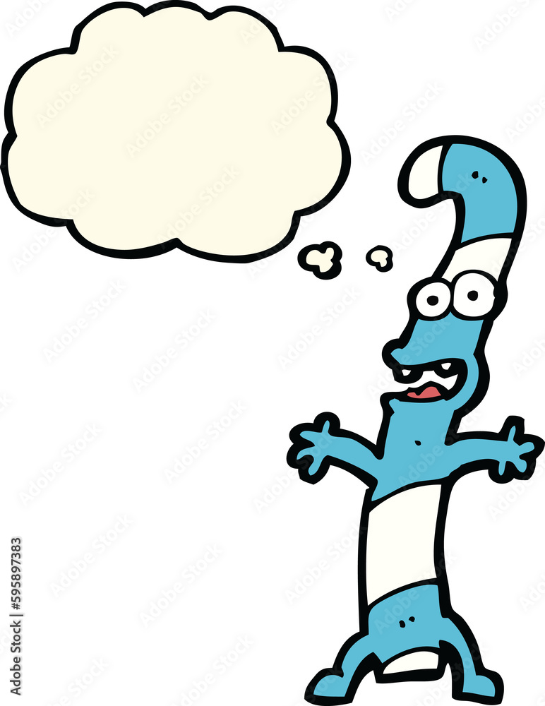 cartoon candy cane with thought bubble