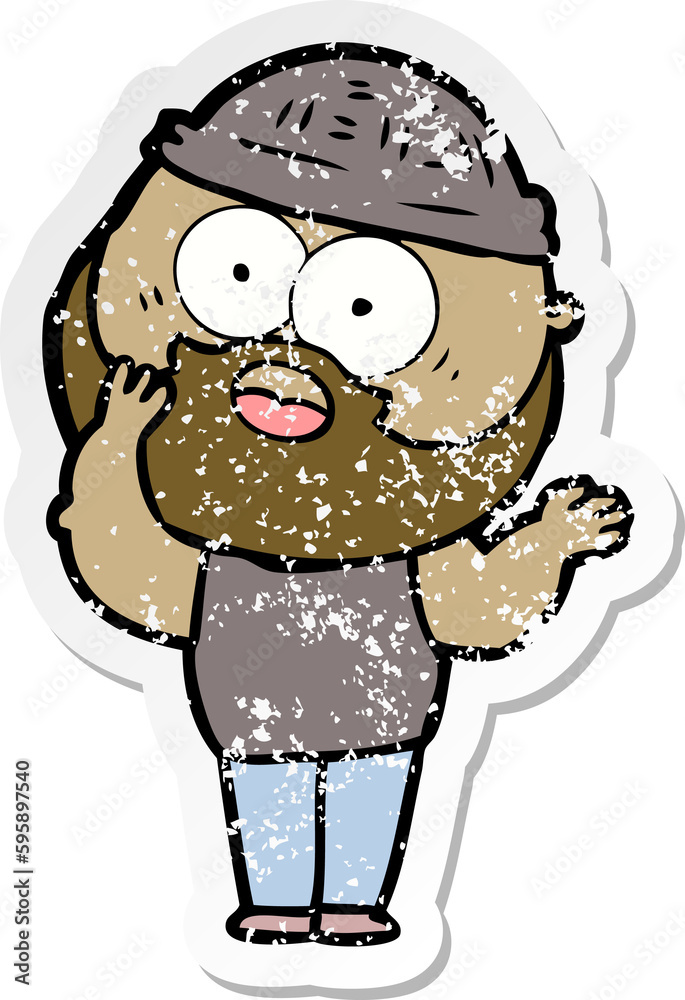 distressed sticker of a cartoon bearded man distressed sticker of a cartoon bearded man