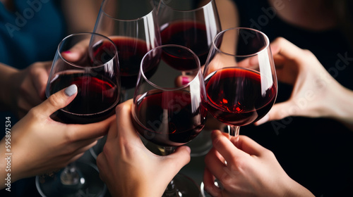 People's hands are minted with glasses of wine Illustration AI Generative.