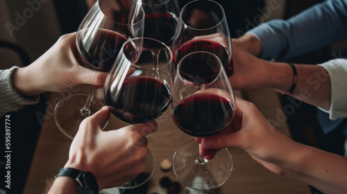 People's hands are minted with glasses of wine Illustration AI Generative.