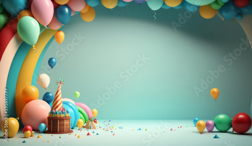 Happy Birthday Background with Balloons. Illustration AI Generative.