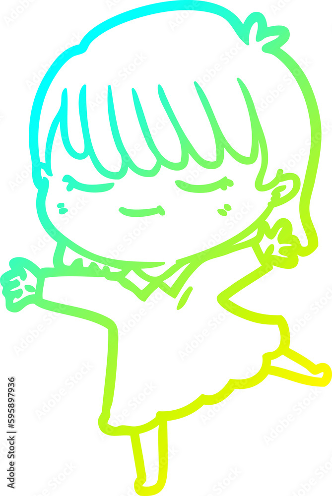 cold gradient line drawing of a cartoon woman cold gradient line drawing of a cartoon woman