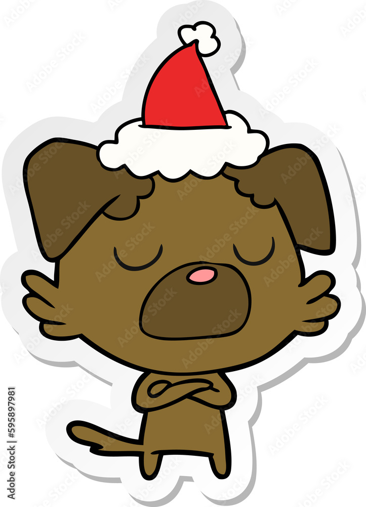 hand drawn sticker cartoon of a dog wearing santa hat hand drawn sticker cartoon of a dog wearing santa hat
