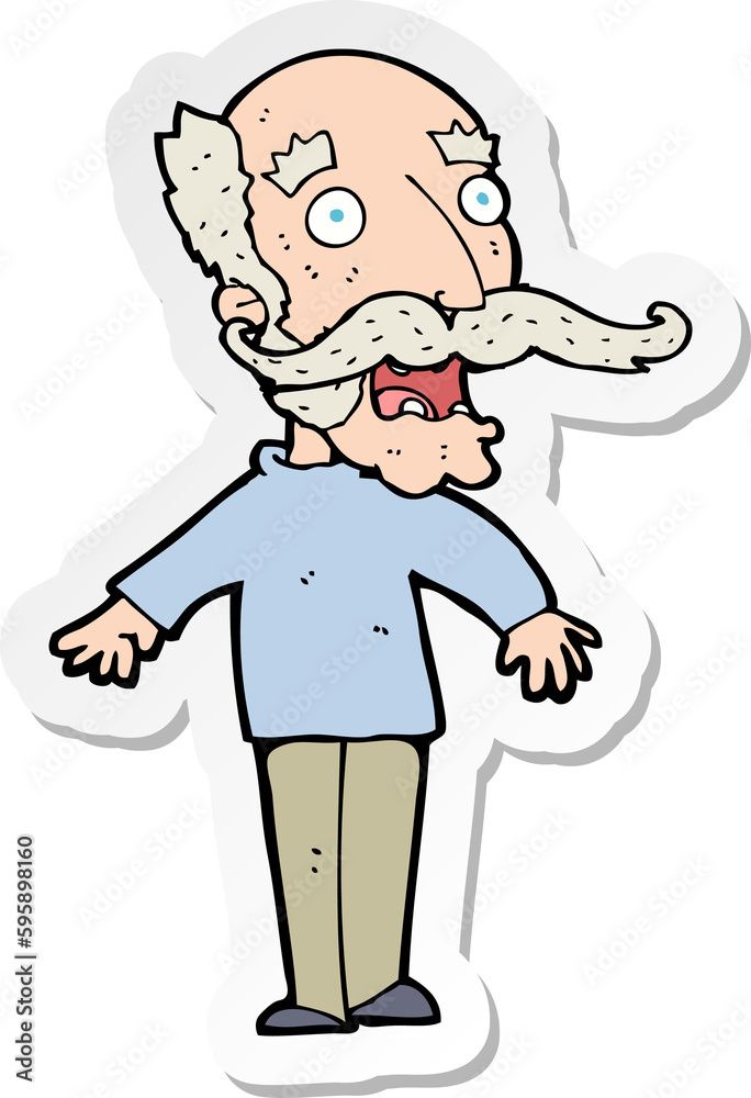 sticker of a cartoon old man gasping in surprise