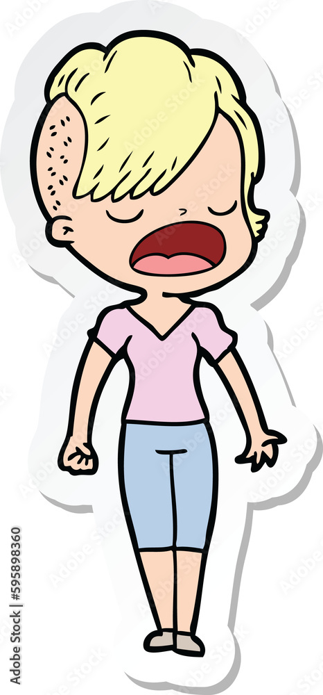 sticker of a cartoon cool hipster girl talking sticker of a cartoon cool hipster girl talking