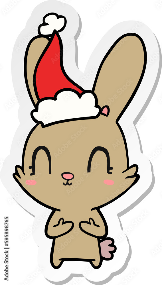 cute hand drawn sticker cartoon of a rabbit wearing santa hat cute hand drawn sticker cartoon of a rabbit wearing santa hat