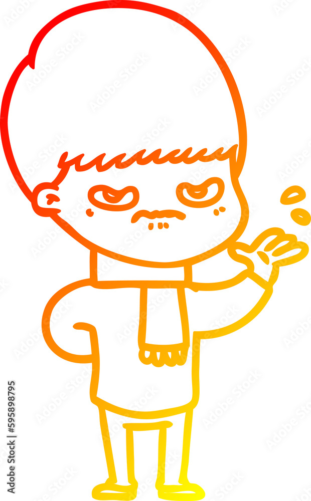 warm gradient line drawing of a annoyed cartoon boy warm gradient line drawing of a annoyed cartoon boy