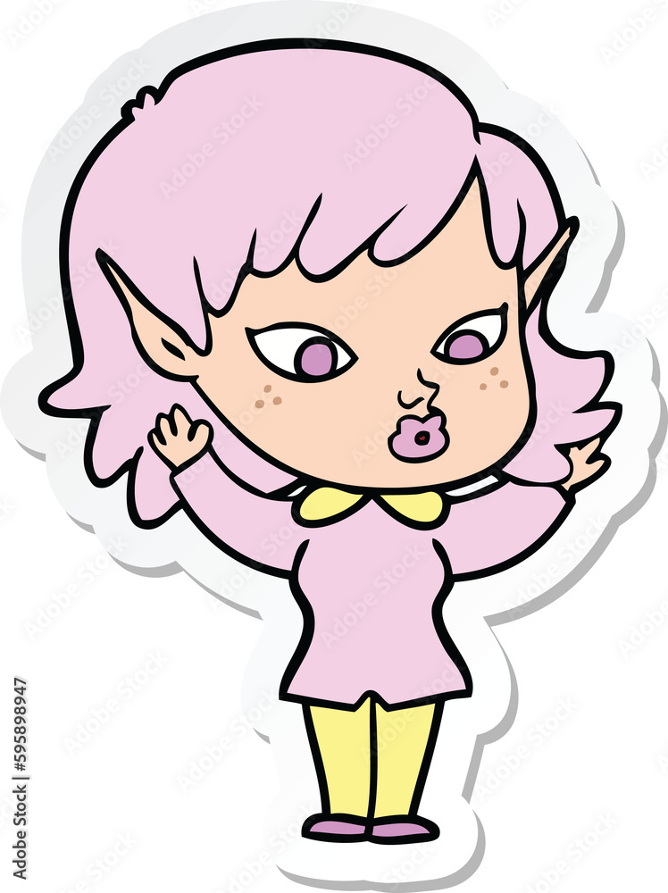 sticker of a pretty cartoon elf girl sticker of a pretty cartoon elf girl