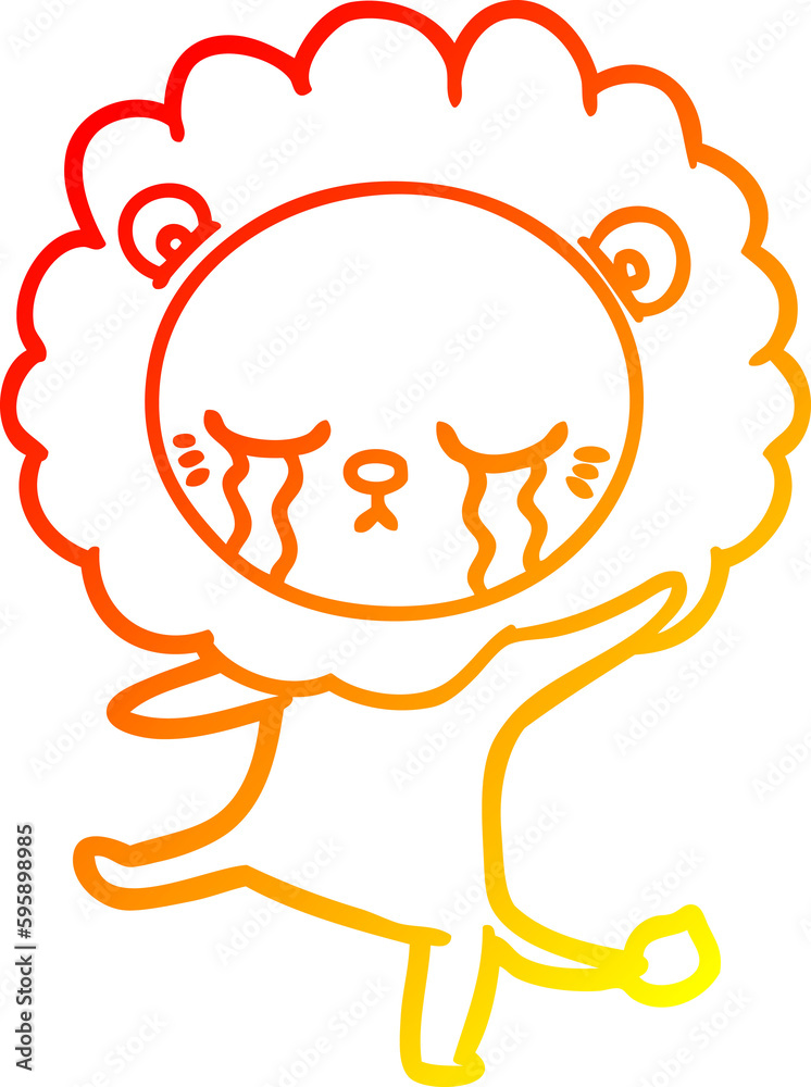 warm gradient line drawing of a crying cartoon lion warm gradient line drawing of a crying cartoon lion