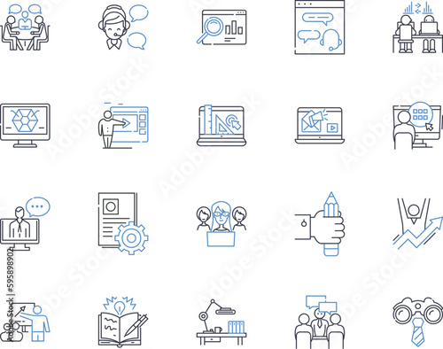 Buzzing office line icons collection. Activity, Noise, Vibrancy, Energy, Movement, Hustle, Productivity vector and linear illustration. Collaboration,Atmosphere,Excitement outline signs set
