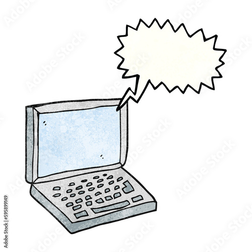 freehand speech bubble textured cartoon laptop computer
