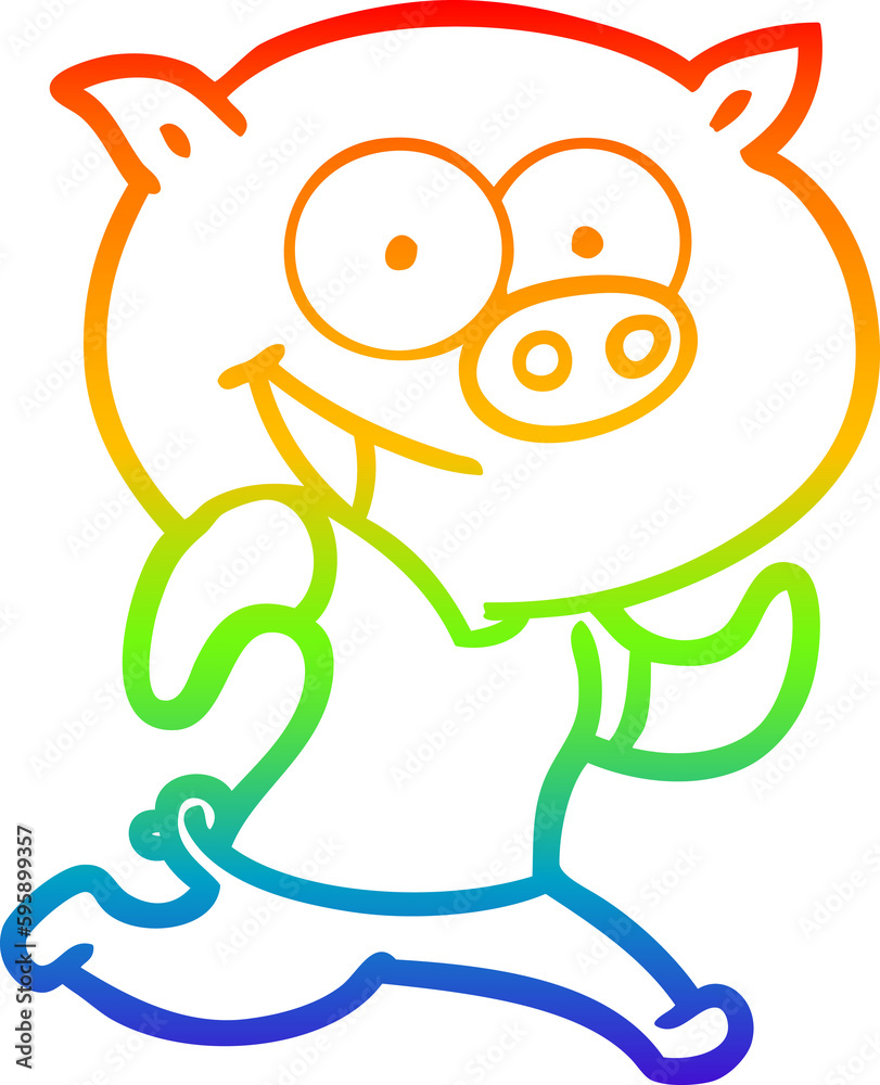 rainbow gradient line drawing of a cheerful pig exercising cartoon rainbow gradient line drawing of a cheerful pig exercising cartoon