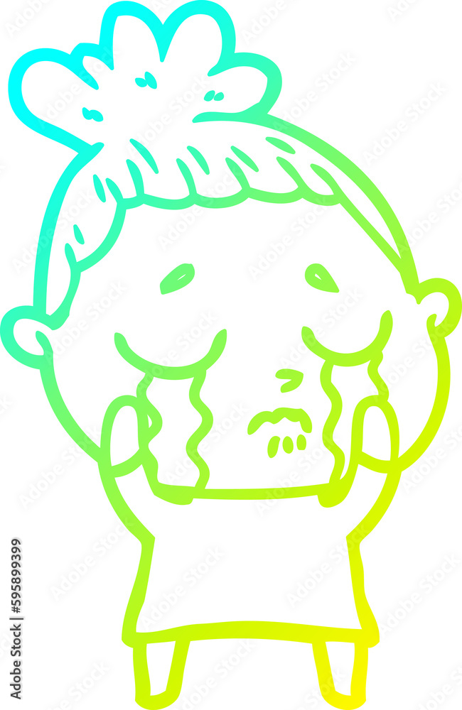 cold gradient line drawing of a cartoon crying woman cold gradient line drawing of a cartoon crying woman