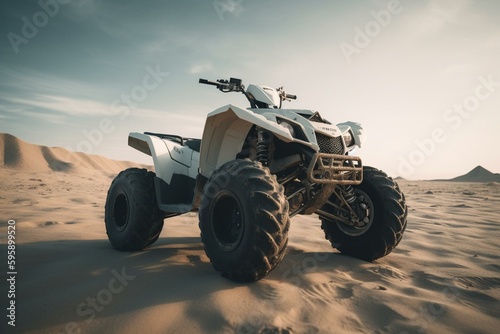 Image of a white 3D ATV with four wheels. Generative AI © Virelai