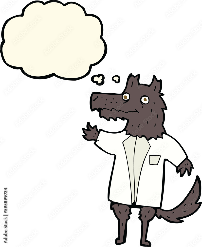 cartoon wolf businessman with thought bubble cartoon wolf businessman with thought bubble