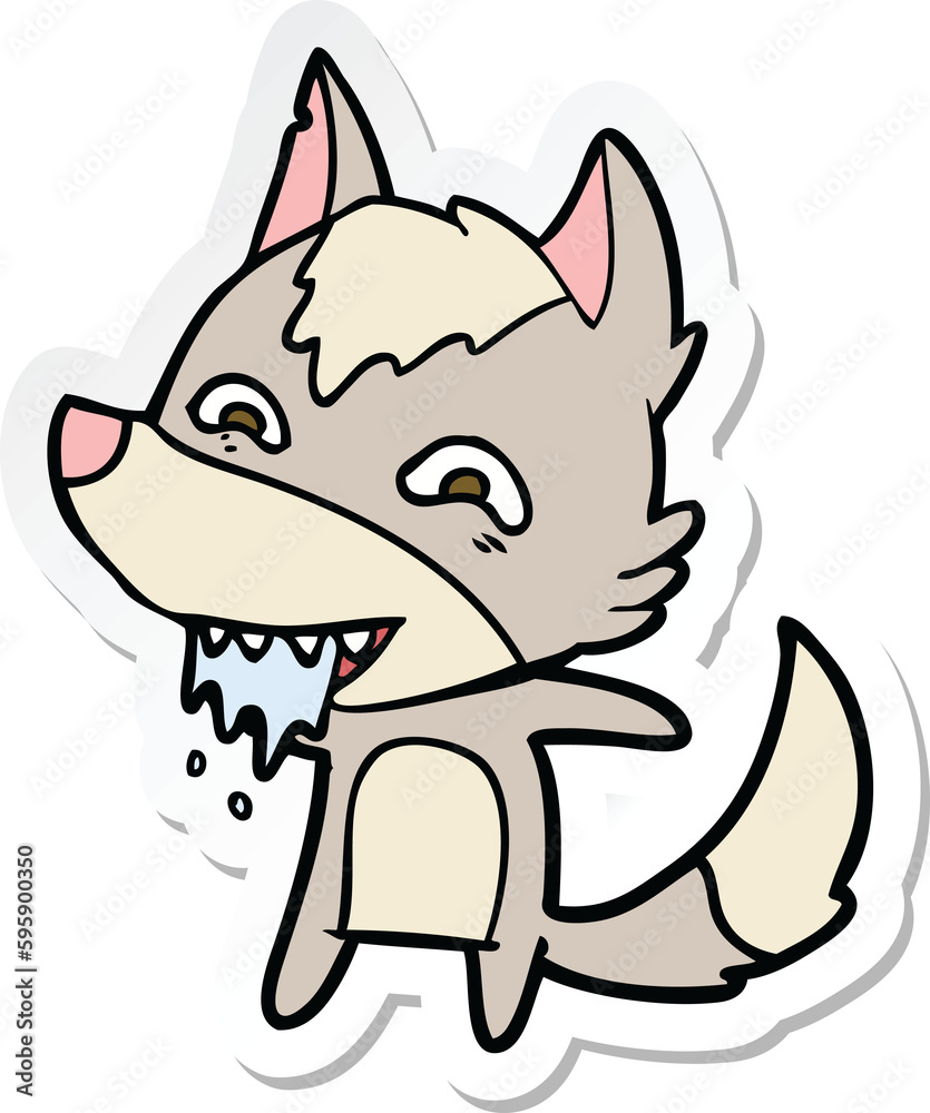 sticker of a cartoon hungry wolf sticker of a cartoon hungry wolf