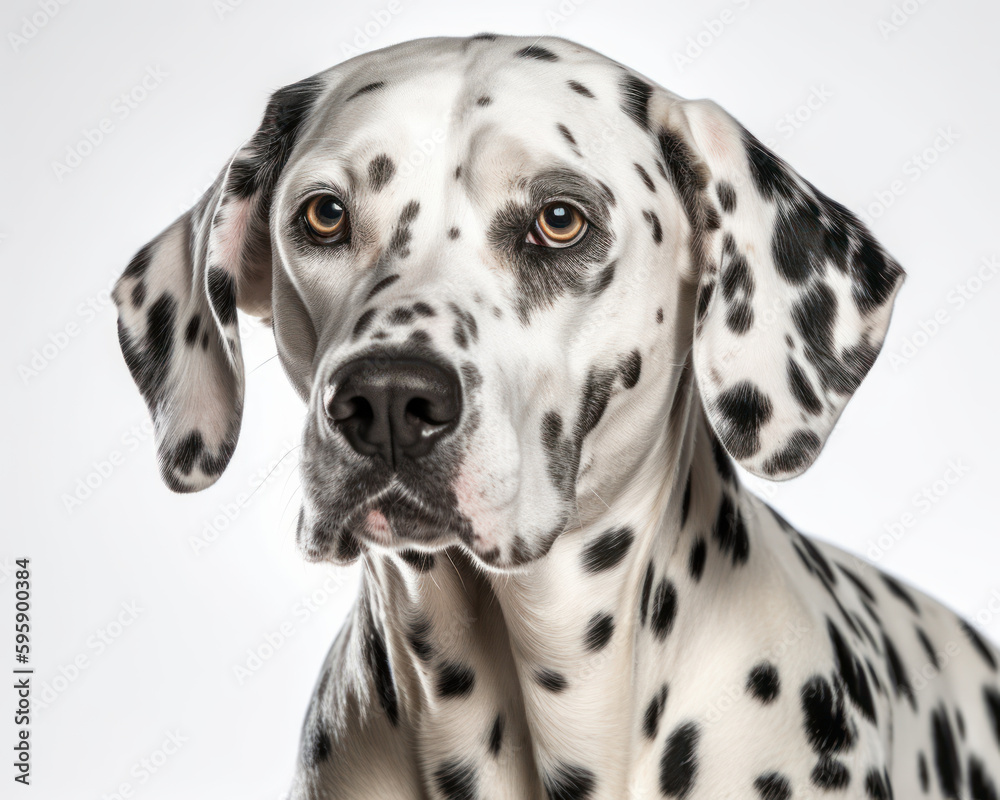 close up photo of Dalmatian isolated on white background. Generative AI
