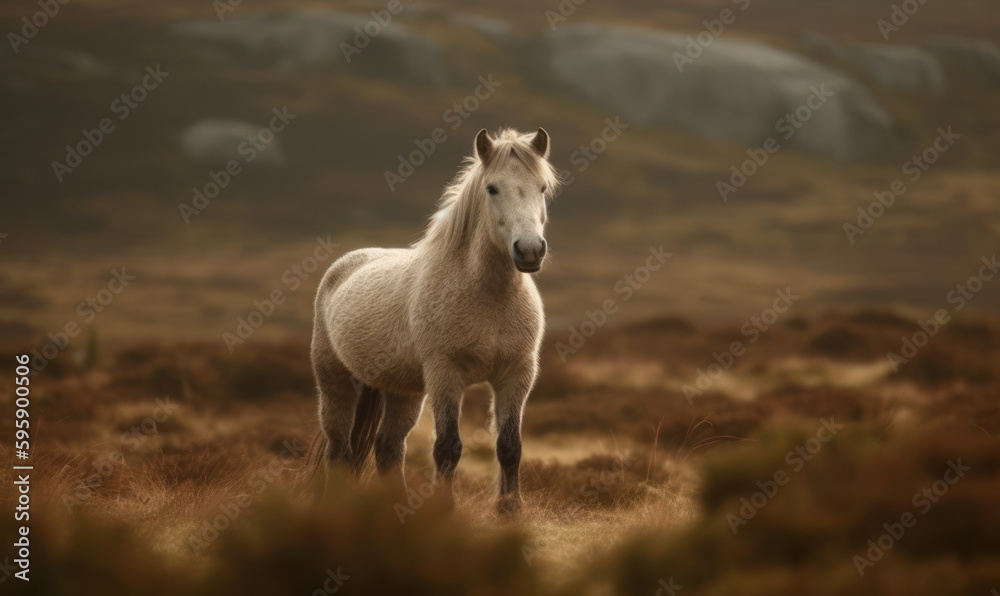 Obraz premium photo of Connemara, breed of pony, in its natural habitat. Generative AI