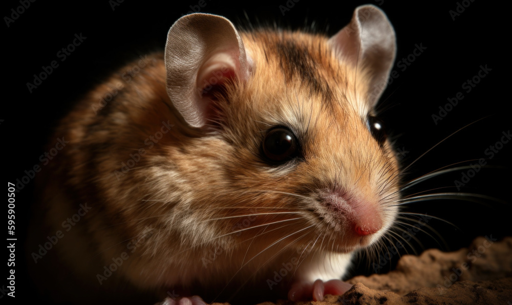 close up photo of desert dormouse on black background. Generative AI close up photo of desert dormouse on black background. Generative AI
