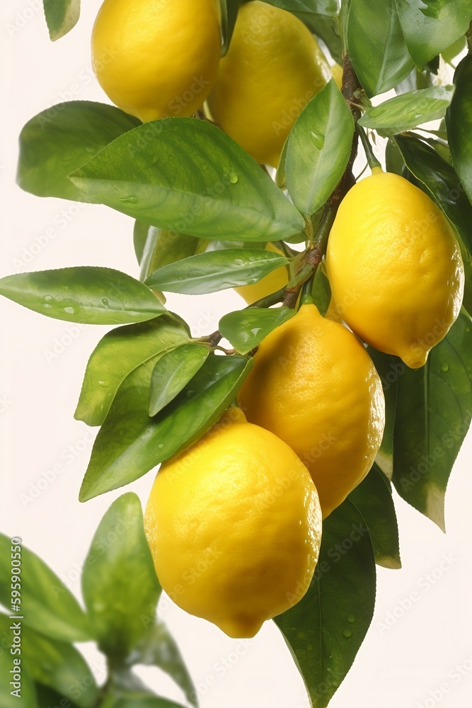 Close up of a lemon tree with fresh juicy lemons