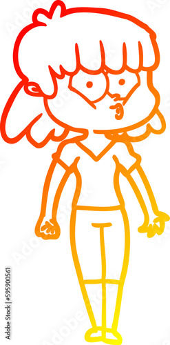 warm gradient line drawing of a cartoon whistling girl