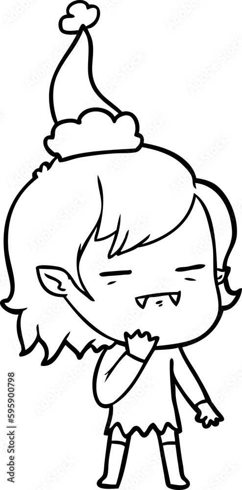 hand drawn line drawing of a undead vampire girl wearing santa hat hand drawn line drawing of a undead vampire girl wearing santa hat