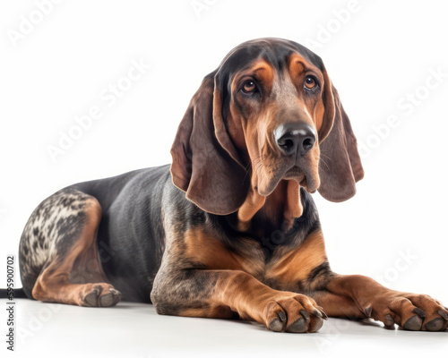 photo of coonhound isolated on white background. Generative AI