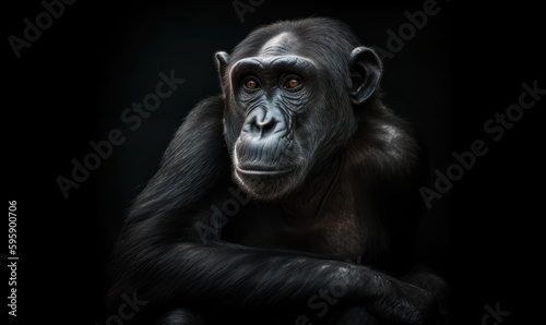 photo of crested black macaque on black background. Generative AI