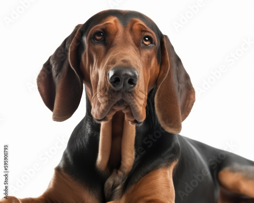 photo of coonhound isolated on white background. Generative AI