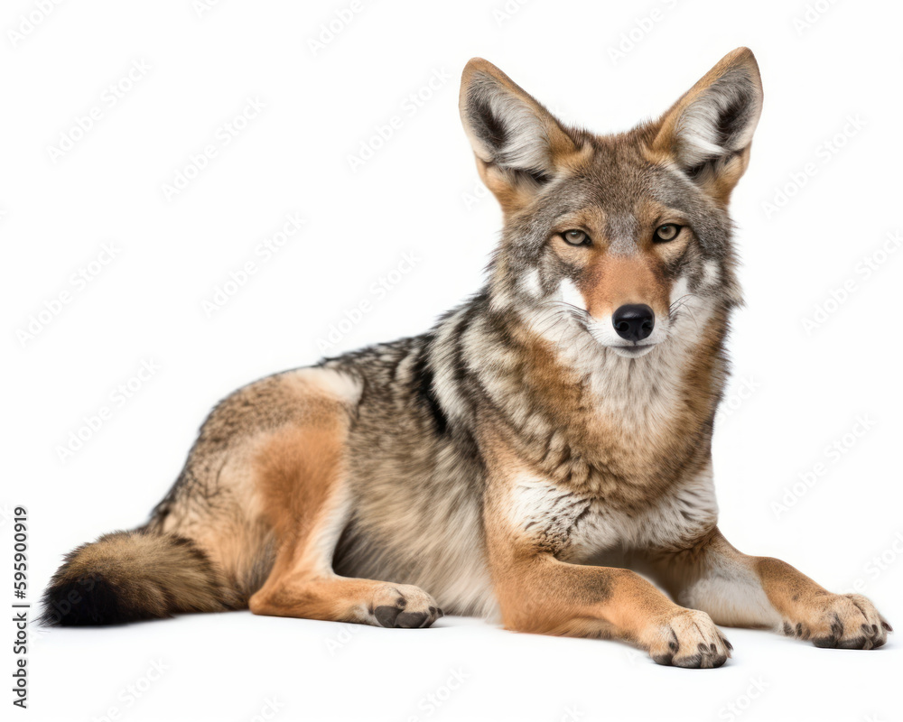 photo of coyote isolated on white background. Generative AI