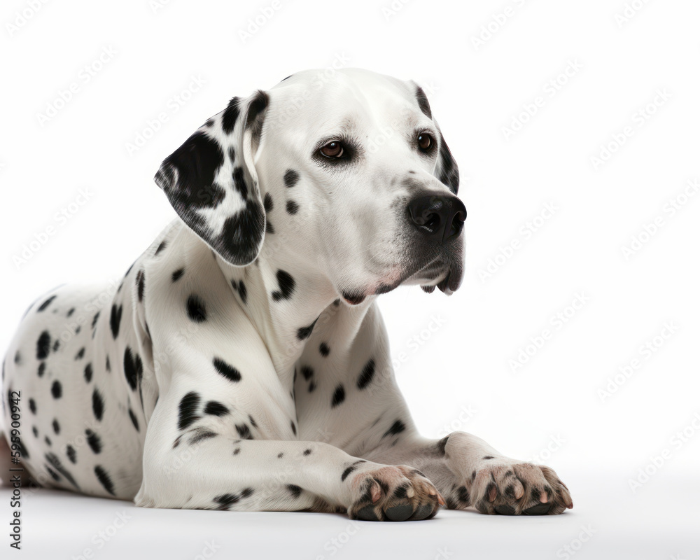close up photo of Dalmatian isolated on white background. Generative AI