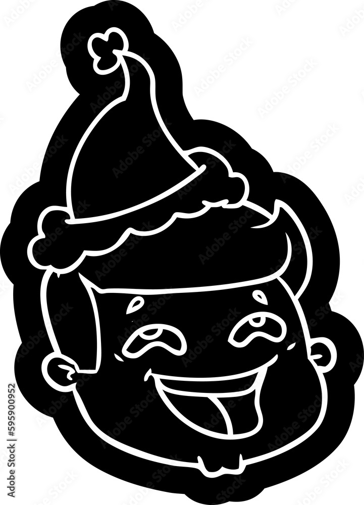 happy quirky cartoon icon of a male face wearing santa hat happy quirky cartoon icon of a male face wearing santa hat