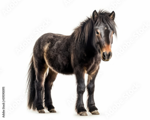 photo of Dartmoor, breed of pony isolated on white background. Generative AI