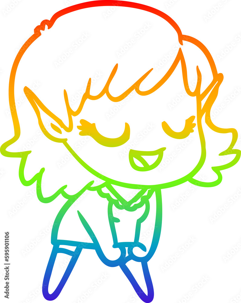 rainbow gradient line drawing of a happy cartoon elf girl rainbow gradient line drawing of a happy cartoon elf girl