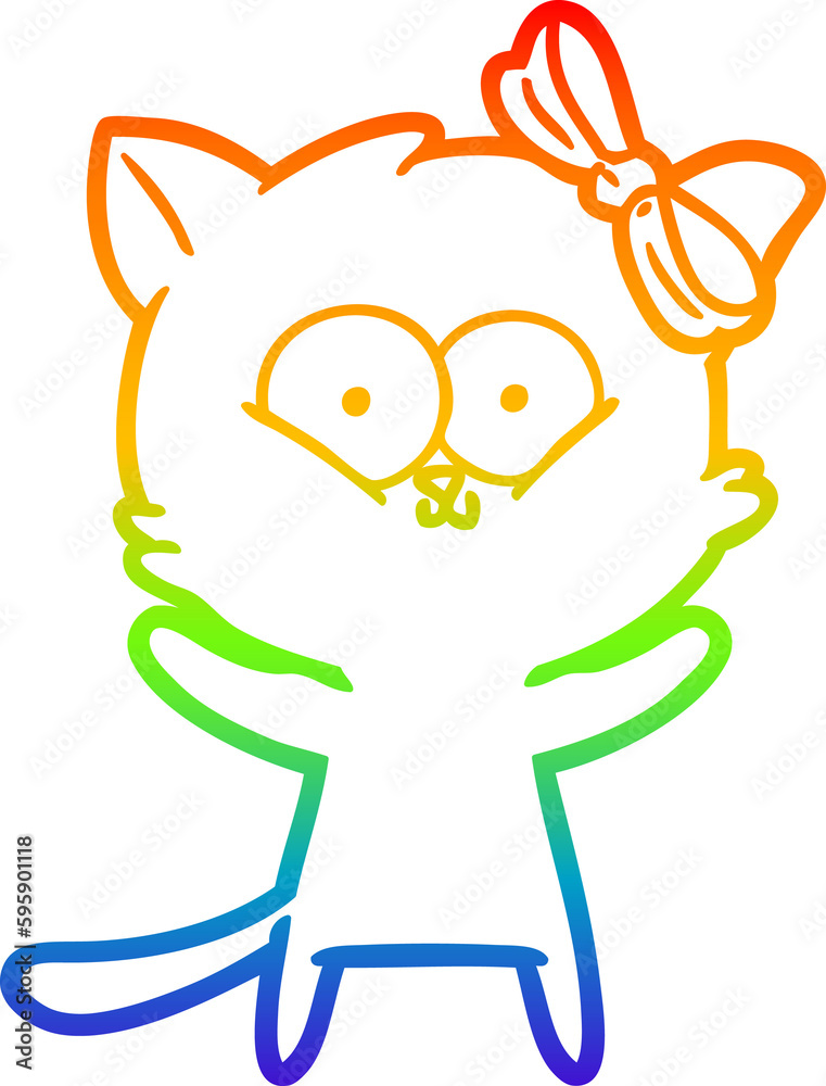 rainbow gradient line drawing of a cartoon cat
