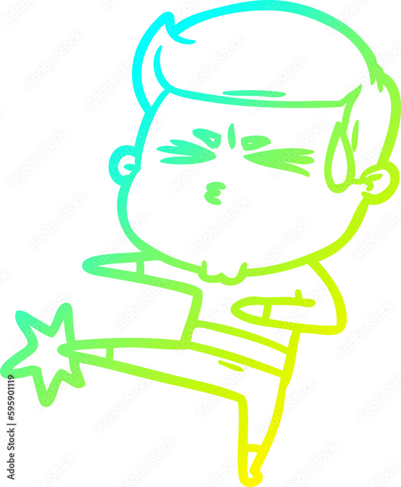 cold gradient line drawing of a cartoon man sweating