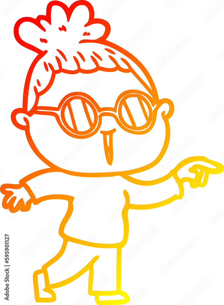warm gradient line drawing of a cartoon woman wearing spectacles warm gradient line drawing of a cartoon woman wearing spectacles
