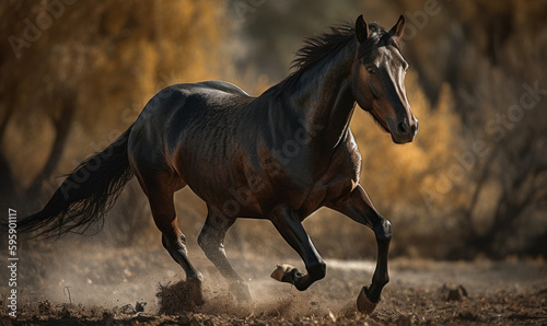 photo of Criollo, horse breed of Argentina in its natural habitat. Generative AI
