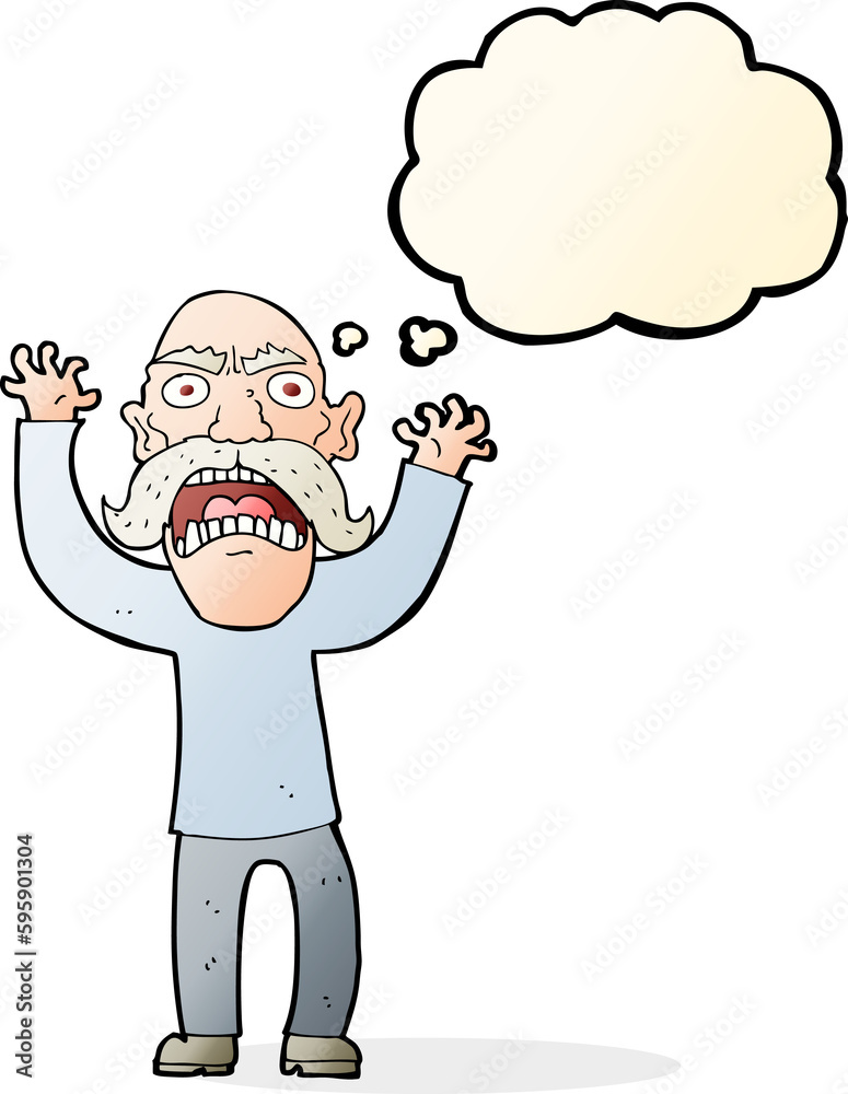 cartoon angry old man with thought bubble