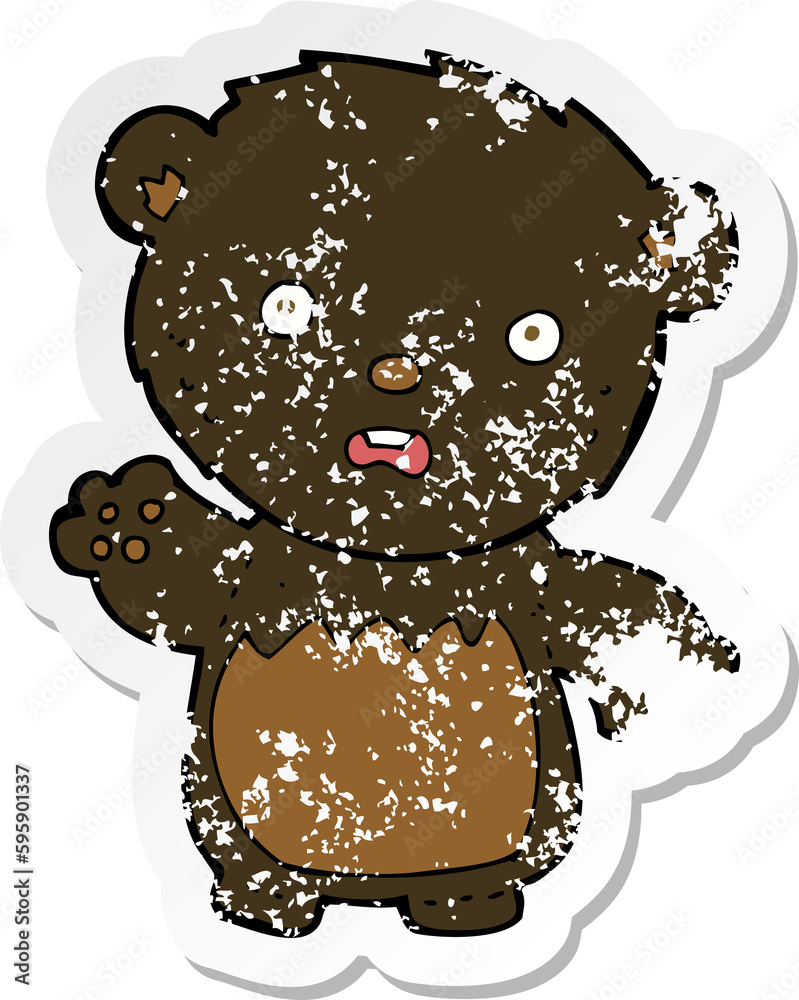 retro distressed sticker of a cartoon worried black bear retro distressed sticker of a cartoon worried black bear