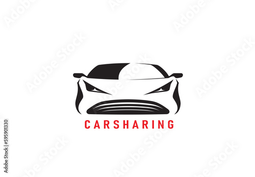 Carsharing service symbol or icon. Luxury car renting company and automobile hire, car sharing service graphic vector icon, minimal symbol or monochrome sign with supercar vehicle silhouette