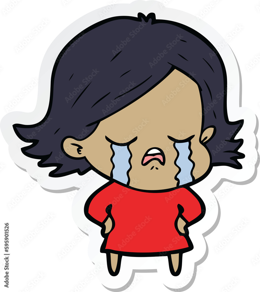 sticker of a cartoon girl crying