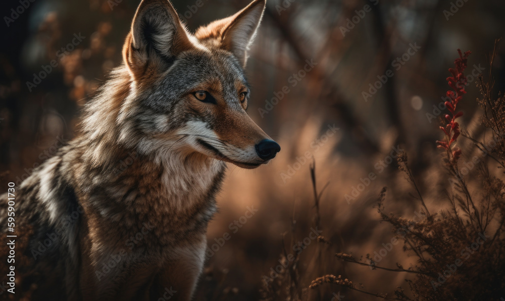 photo of coyote in its natural habitat. Generative AI